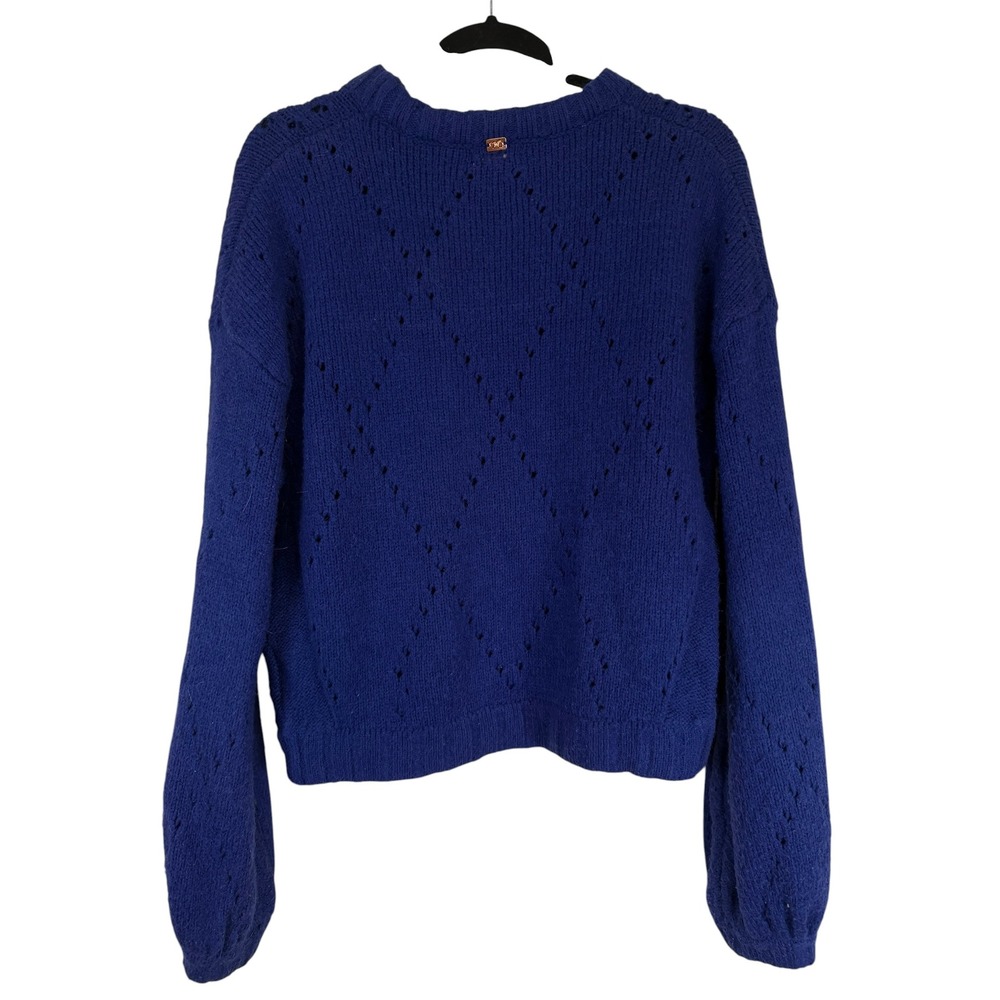 For Love & Lemons Blue Pointelle Knit Diamond Sweater Crew Neck Small - Picture 3 of 6